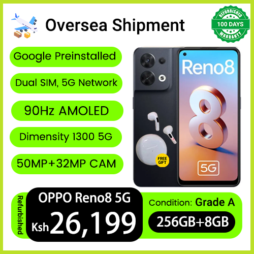 Refurbished Phones OPPO Reno8 5G 256GB 8GB RAM Dual SIM Dimensity 1300 50MP+32MP Camera 90Hz AMOLED Screen Fingerprint Unlock Android 14 Smart Phones