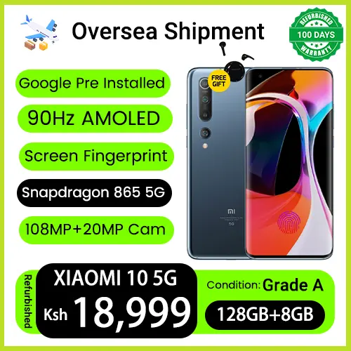 Refurbished Phones XIAOMI MI 10 5G 16(8+8)GB RAM 90Hz AMOLED Snapdragon 865 5G 108MP Underdisplay Fingerprint 4780mAh VC Liquid Cool Dual 5G Network Wifi-6 Smart Phones