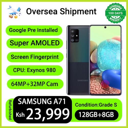 Refurbished Phones SAMSUNG Galaxy A71 Dual SIM Under Display Fingerprint 64MP+32MP 5G Network 4500mAh Exynos 980 6.7" AMOLED 8GB RAM 128GB Storage 4500mAh Battery Smart Phones