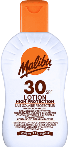 Malibu Lotion High protection from UVA and UVB rays.SPF 30