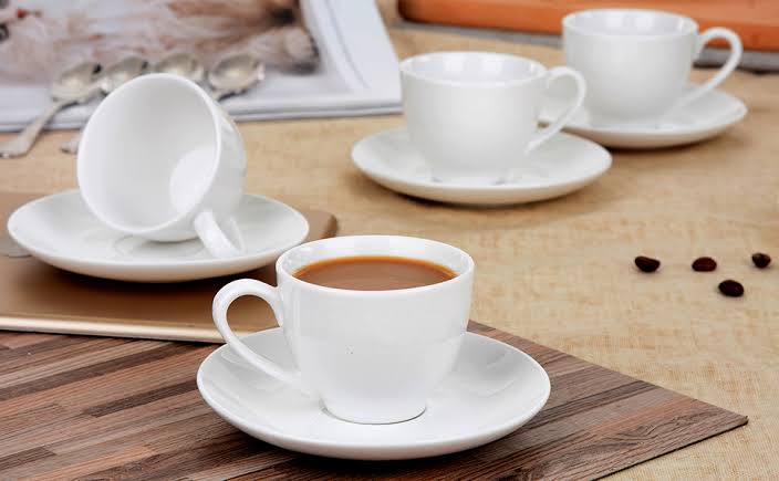 Ceramic Cappuccino Cups with Saucers - Set of 12,  6 cups and 6 saucers Perfect for Specialty Coffee Drinks, Latte, Cafe Mocha and Tea, Ivory White