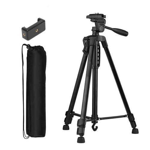 3366 Height Adjustable Aluminum Alloy Tripod stand Compatible with All Smart Phones, Camera, Go Pro Maximum Operating Height 4.5 ft Maximum Load Capacity up to 5kg - Black