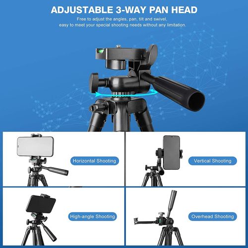 3366 Height Adjustable Aluminum Alloy Tripod stand Compatible with All Smart Phones, Camera, Go Pro Maximum Operating Height 4.5 ft Maximum Load Capacity up to 5kg - Black