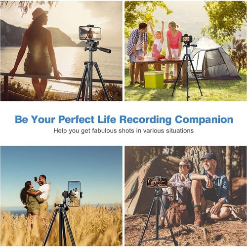 3366 Height Adjustable Aluminum Alloy Tripod stand Compatible with All Smart Phones, Camera, Go Pro Maximum Operating Height 4.5 ft Maximum Load Capacity up to 5kg - Black