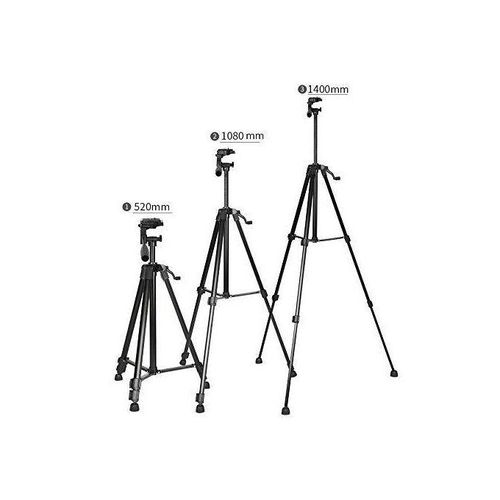 3366 Height Adjustable Aluminum Alloy Tripod stand Compatible with All Smart Phones, Camera, Go Pro Maximum Operating Height 4.5 ft Maximum Load Capacity up to 5kg - Black