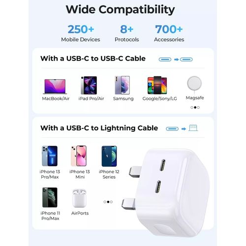 Apple 35W PD Adapter USB-C+C Dual Jack Fast Charge For Apple Iphone 7 8Plus XR XS Max Iphone 13 Pro Max