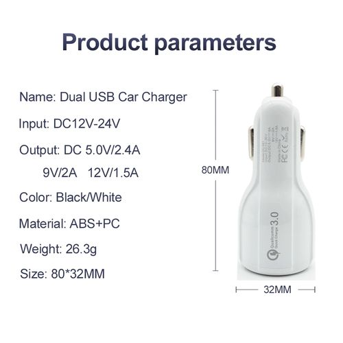 Quick Charge 3.0 + 3.1A Dual USB Port Car Charger Adapter