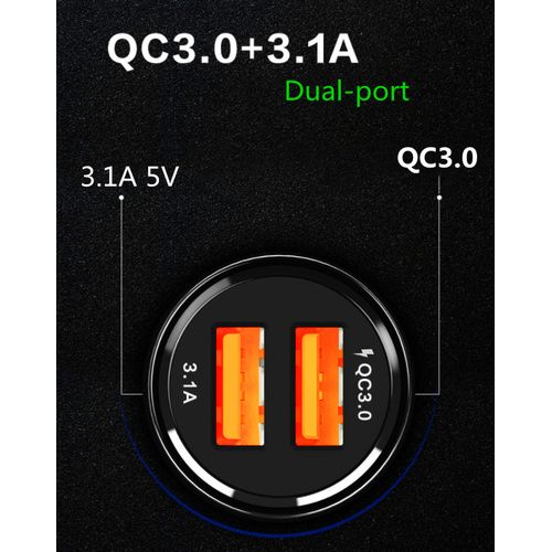 Quick Charge 3.0 + 3.1A Dual USB Port Car Charger Adapter
