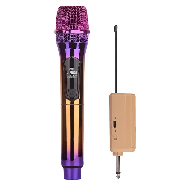 Wireless Microphone, Handheld Dynamic Microphone Wireless Mic System Set with Rechargeable Receiver C