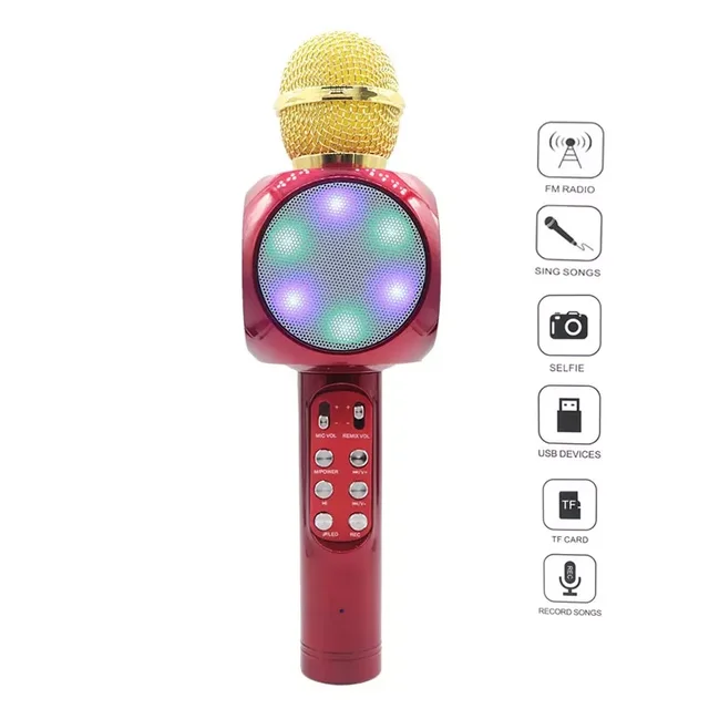 Bluetooth Wireless WS1816 Microphone With Led Light Microphone Handheld FM Mic Broadcast Microphone For Music Singing Speaker Player Vocal Microphones