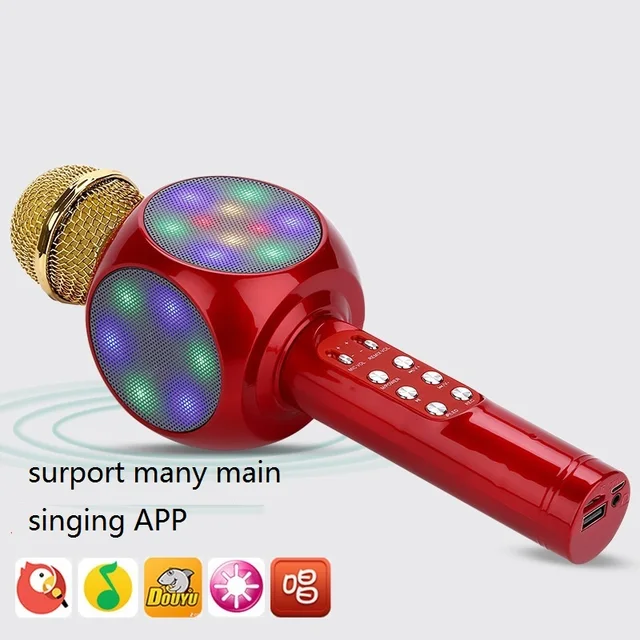 Bluetooth Wireless WS1816 Microphone With Led Light Microphone Handheld FM Mic Broadcast Microphone For Music Singing Speaker Player Vocal Microphones