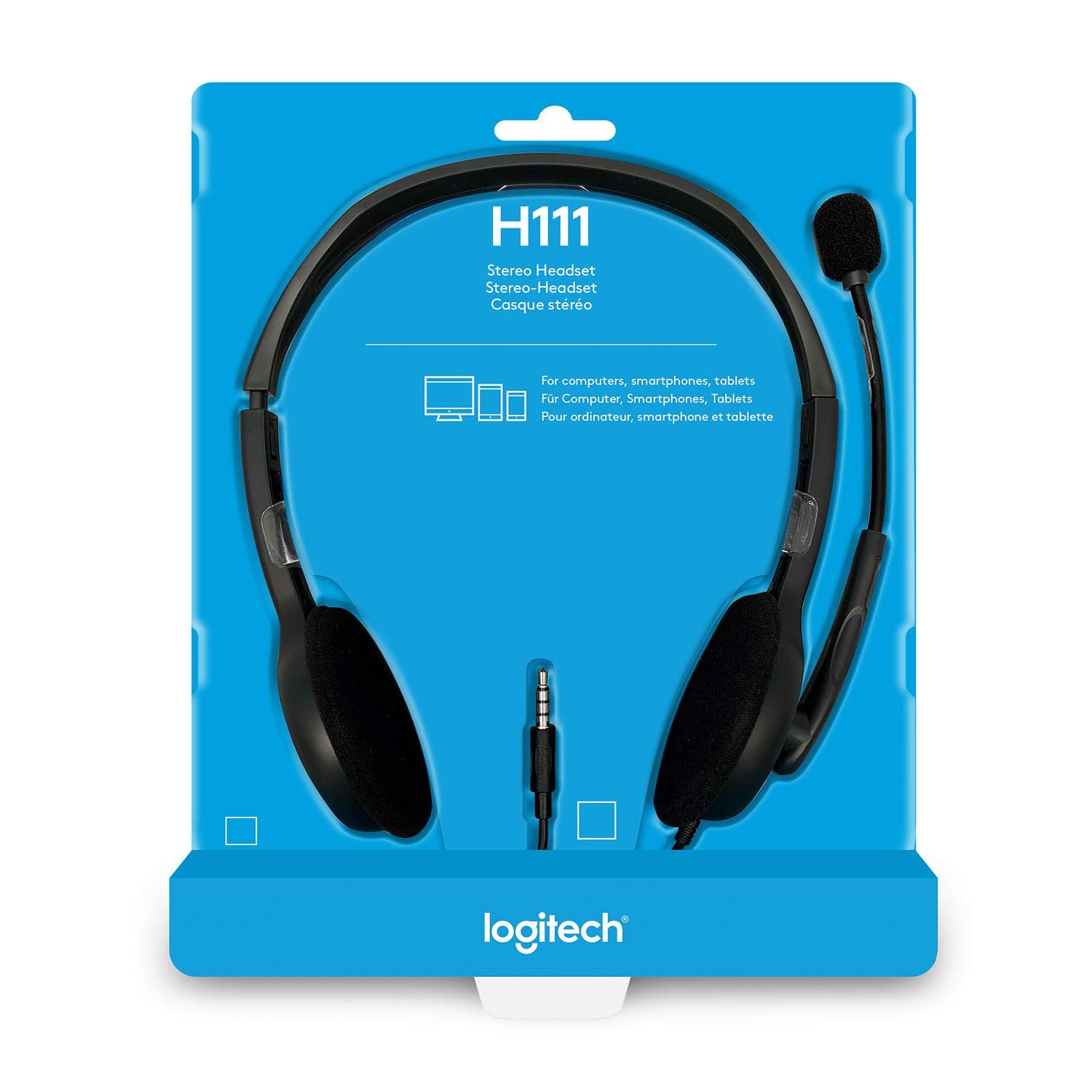 Logitech H111 Wired Headset, Stereo Headphones with Noise-Cancelling Microphone, 3.5 mm Audio Jack, PC/Mac/Laptop/Smartphone/Tablet