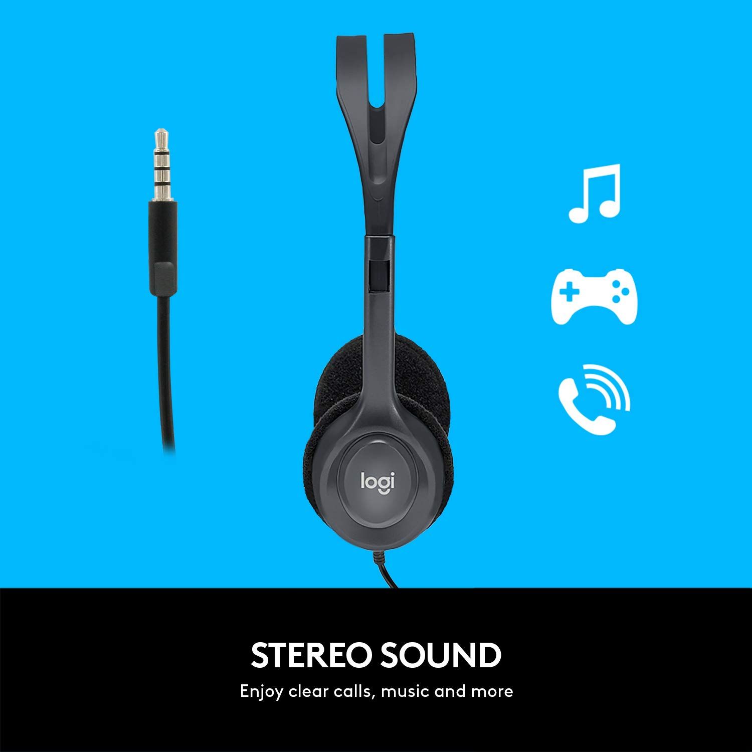 Logitech H111 Wired Headset, Stereo Headphones with Noise-Cancelling Microphone, 3.5 mm Audio Jack, PC/Mac/Laptop/Smartphone/Tablet