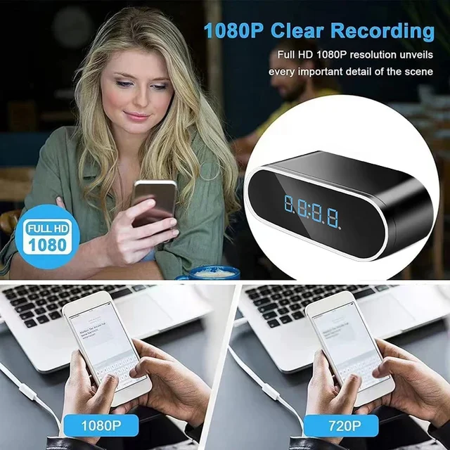 WiFi Hidden Camera Clock HD 1080P Spy Cameras Wireless Indoor Security Surveillance Camera Small Nanny Cam with Motion Detection, Remote Viewing for Home and Office