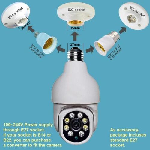 360° PTZ WIRELESS WiFi NANNY BULB CCTV CAMERA 2MP