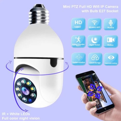 360° PTZ WIRELESS WiFi NANNY BULB CCTV CAMERA 2MP