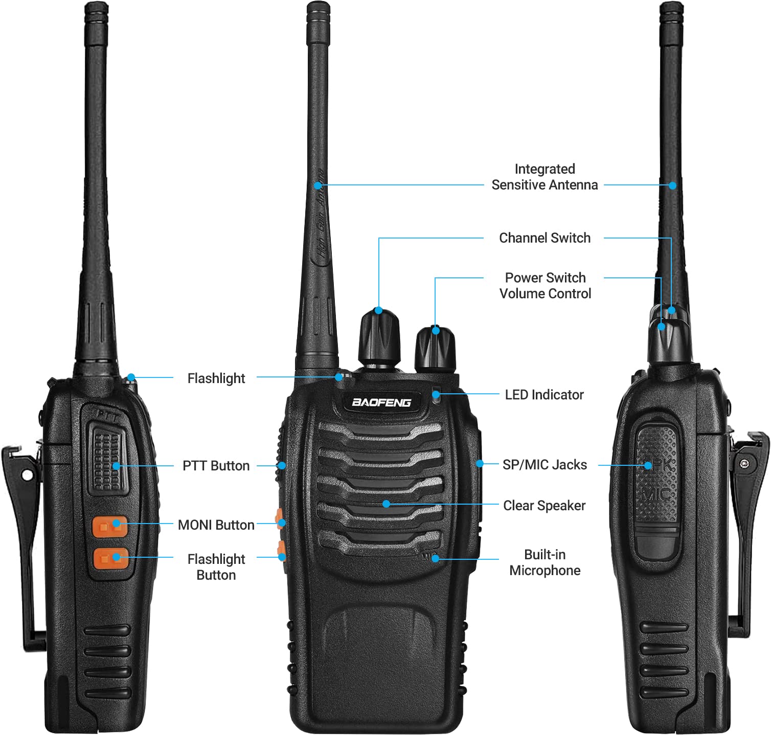 Baofeng Walkie Talkies for Adults Rechargeable bf-888s Two-Way Radios Long Range Interphone Handheld Communicator Professional UHF 8 Pack Walky Talky Set with Earpiece,Li-ion Battery and Charger