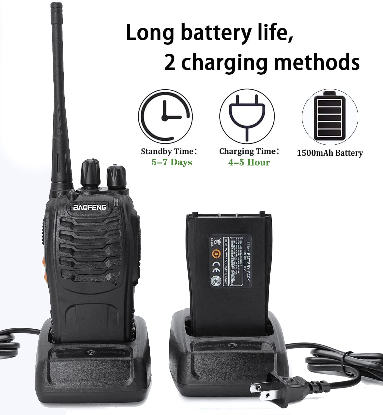 Baofeng Walkie Talkies for Adults Rechargeable bf-888s Two-Way Radios Long Range Interphone Handheld Communicator Professional UHF 8 Pack Walky Talky Set with Earpiece,Li-ion Battery and Charger