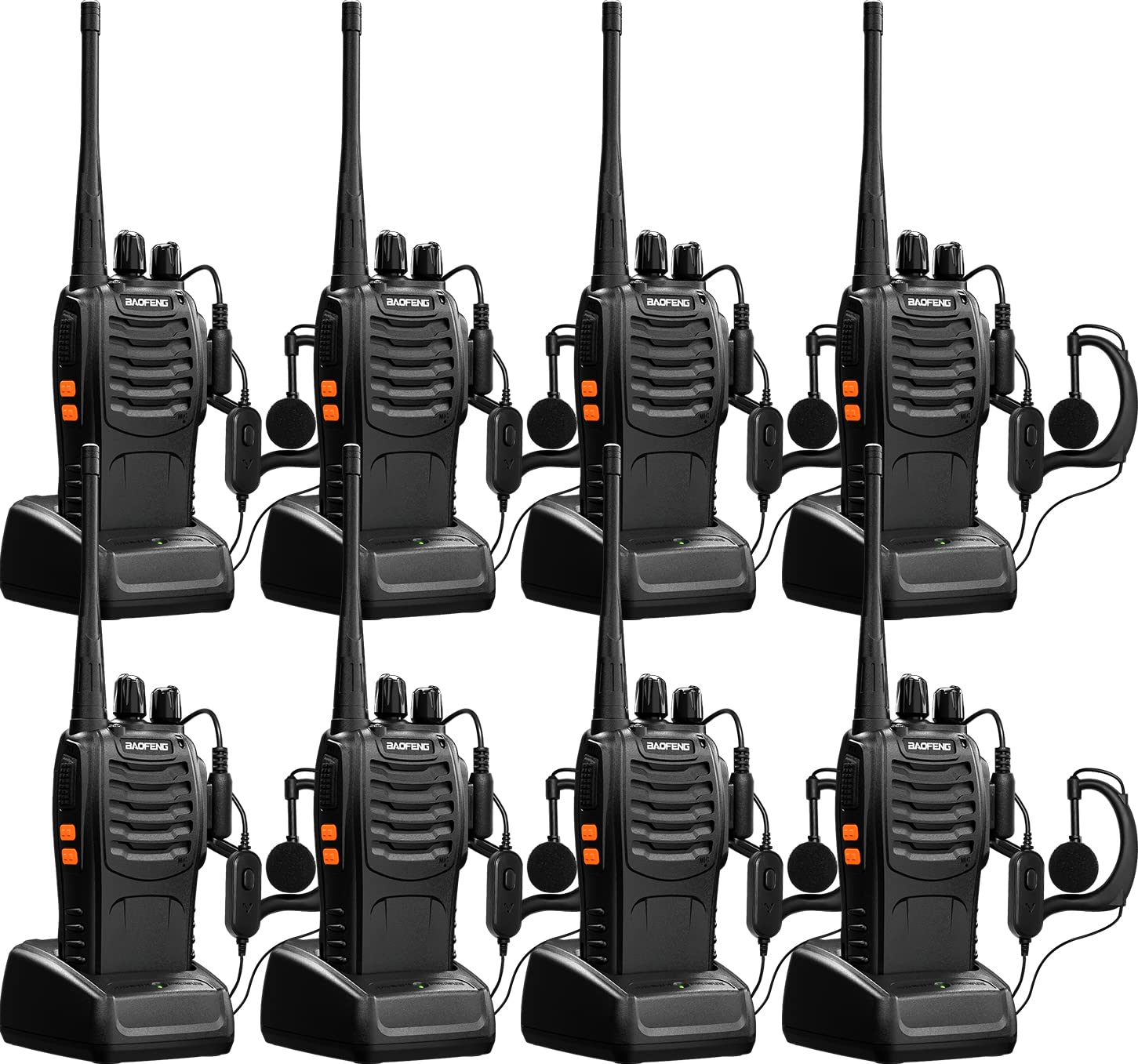 Baofeng Walkie Talkies for Adults Rechargeable bf-888s Two-Way Radios Long Range Interphone Handheld Communicator Professional UHF 8 Pack Walky Talky Set with Earpiece,Li-ion Battery and Charger