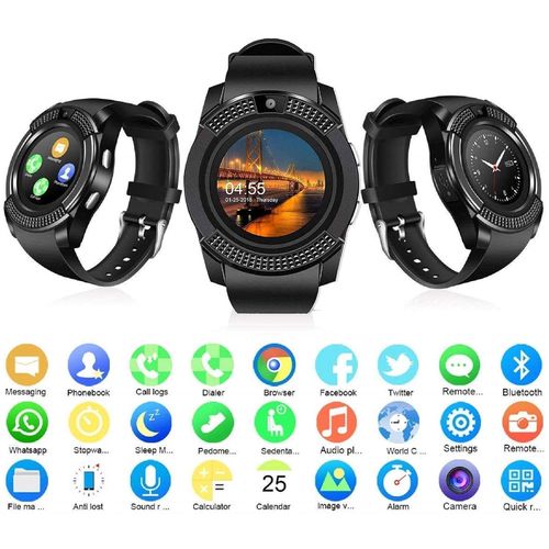 V8 Smart Watch with Camera Sim Card Slot for Android Message Reminder (Black)