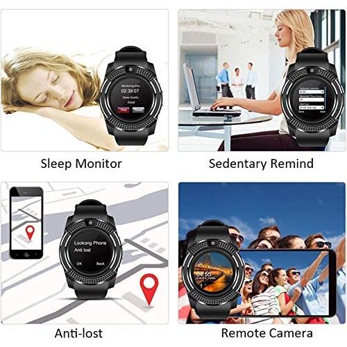 V8 Smart Watch with Camera Sim Card Slot for Android Message Reminder (Black)