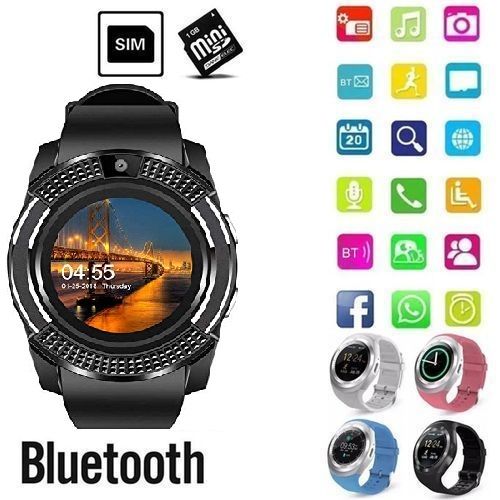 V8 Smart Watch with Camera Sim Card Slot for Android Message Reminder (Black)