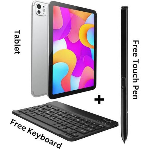 oteeto Tab 15 Tablet, 10.1" Display, 4G SIM, Octa Core Processor, 5G Dual SIM, Included Flip Cover & Keyboard, 8GB RAM, 512 GB ROM, Android 13, 6000 MAh, Silver