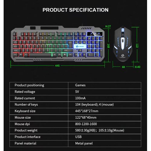 Wired Gaming Keyboard Backlight RGB METAL PANEL Keyboard And Mouse Set