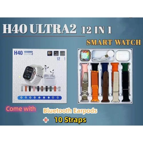 Ultra-2 (12 IN 1) Smart Watch with wireless earpods and 10 different Straps