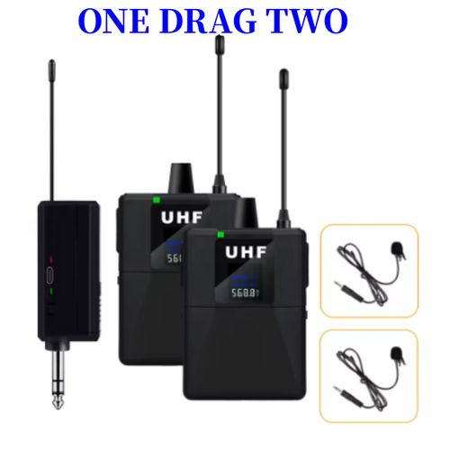 1 Drag 2 Wireless Waist Lapel Microphone Lavalier Mic Noise Reduction Live Interview Mobile Phone Recording