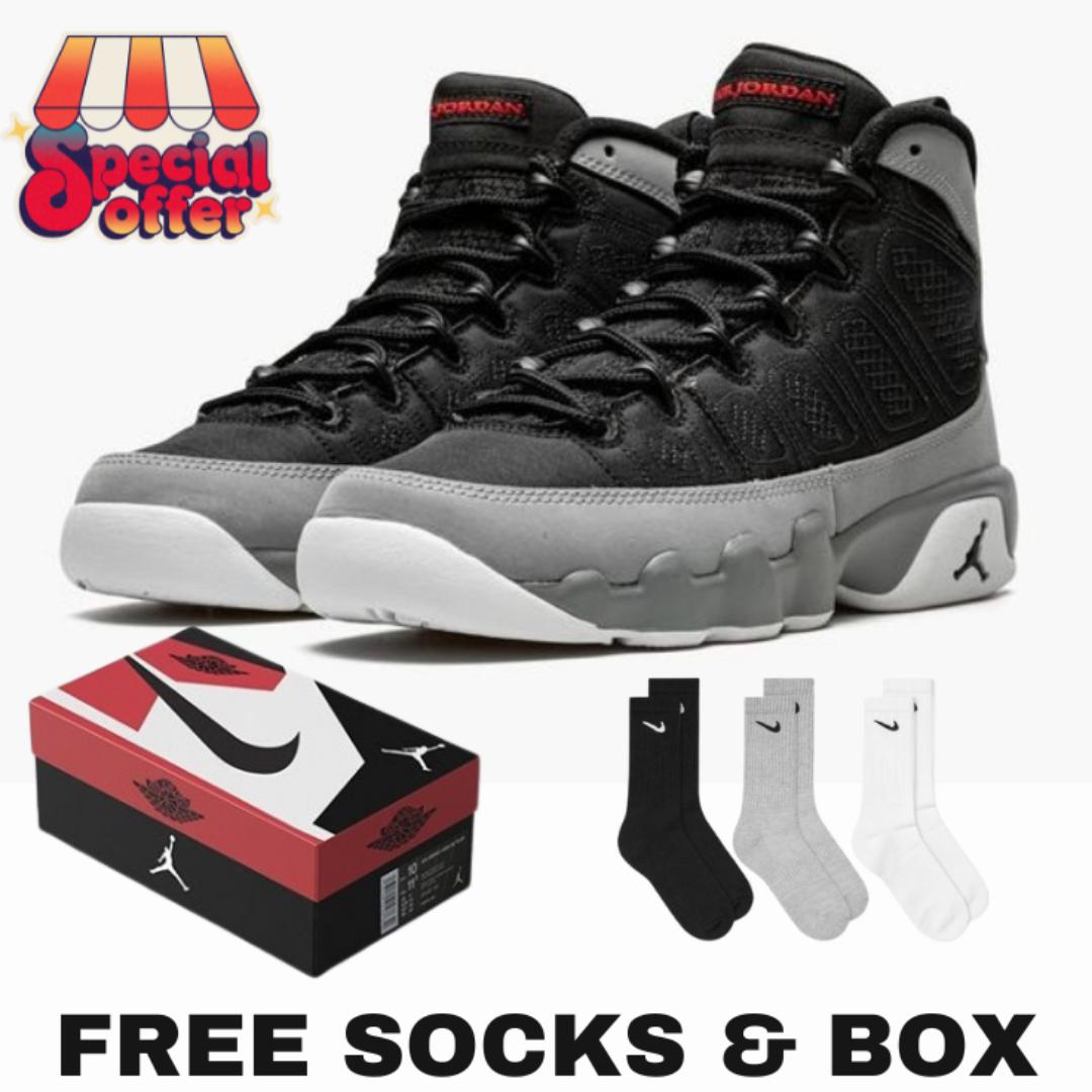 🔥( ON OFFER ) AIR JORDAN 9 RETRO OG (PARTICLE GREY) FREE SOCKS (BEST SHOP FOR AIRFORCE 1, AIR FORCE, JORDAN, AIR MAX, AIRMAX) GENERIC