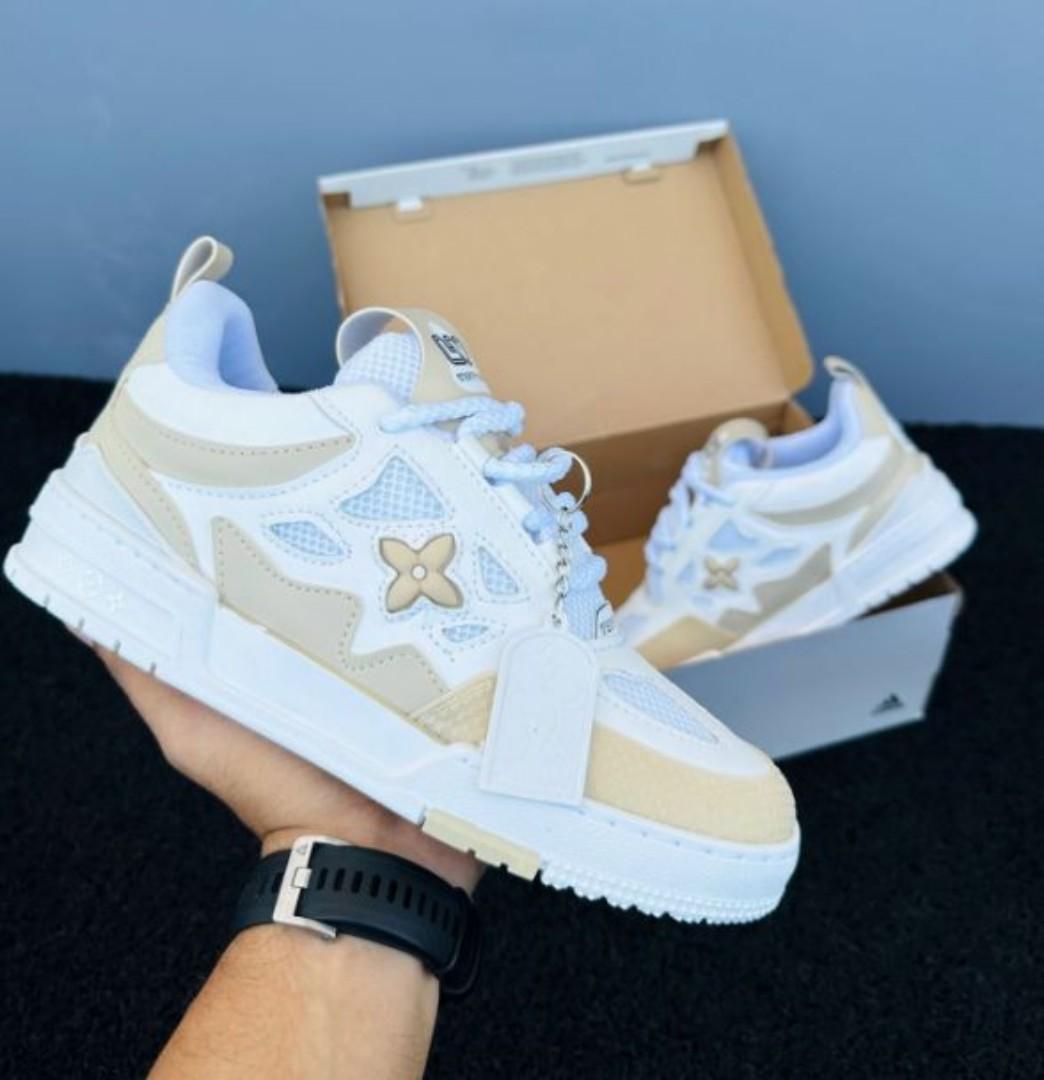 🔥( ON OFFER ) LOUIS VUITTON SNEAKERS, LV SKATE , MULTI COLOUR WHITE AND BROWN TUNED AIR, HIGH QUALITY SNEAKERS. Best shop for Airforce, Air jordan, Airmax tn, Air force sneakers) GENERIC