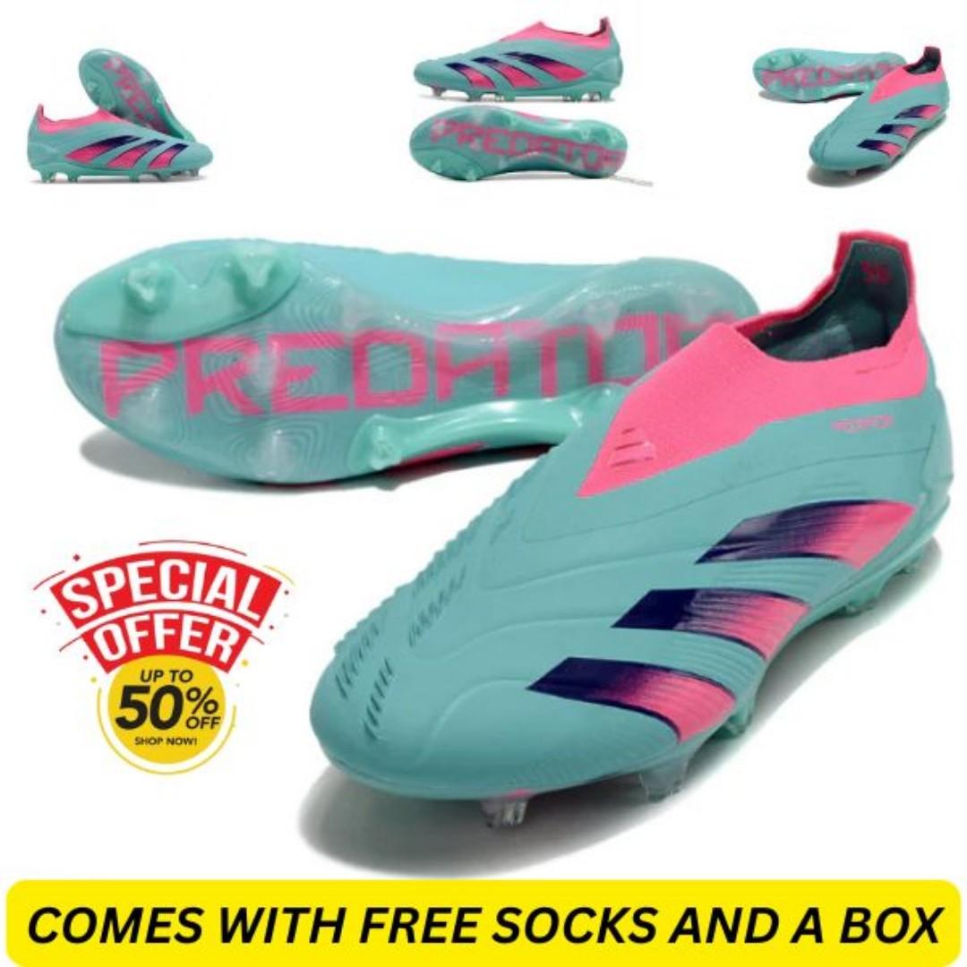 🔥( ON OFFER ) Adidas Predator 30 Elite Laceless FG Football Boots Blue And Pink, soccer boots and football boots. GENERIC