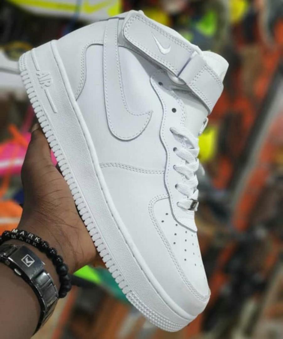ORIGINAL LEATHER AIR FORCE 1 HI CUT - WHITE, COLOUR TRIPPLE WHITE ,HIGH QUALITY SNEAKERS. AIRFORCE 1 white JORDAN Best shop for Airforce, Air jordan, Airmax tn, Air force sneakers)