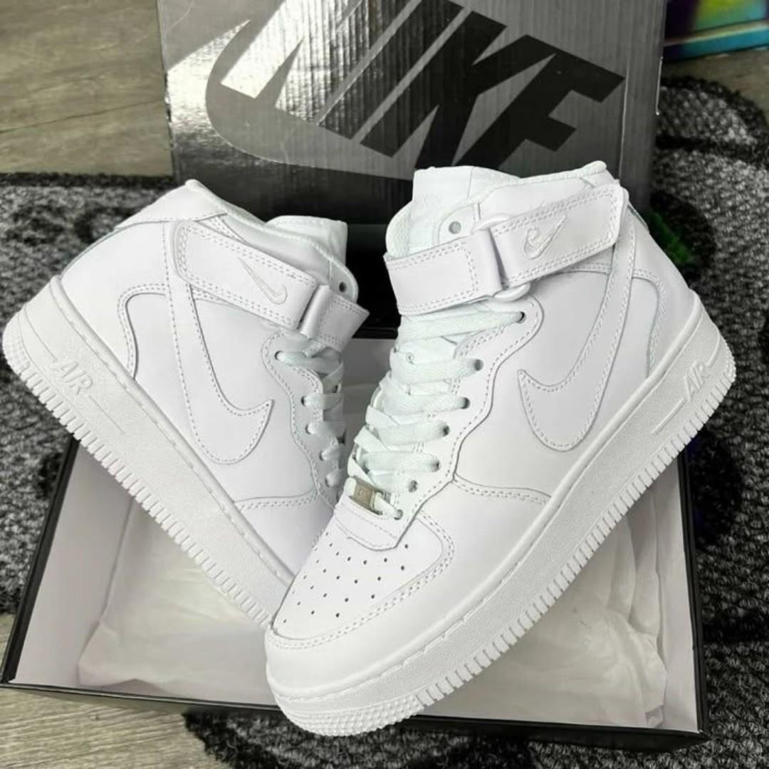 ORIGINAL LEATHER AIR FORCE 1 HI CUT - WHITE, COLOUR TRIPPLE WHITE ,HIGH QUALITY SNEAKERS. AIRFORCE 1 white JORDAN Best shop for Airforce, Air jordan, Airmax tn, Air force sneakers)