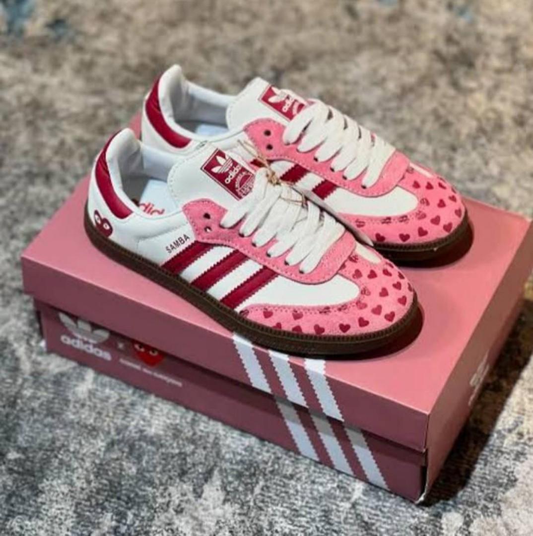 🔥( ON OFFER )  PINK AND WHITE ADIDAS SAMBA, HIGH QUALITY SNEAKER. ( best shop for Adidas, jordan, air force, airforce, air  MAX .)GENERIC