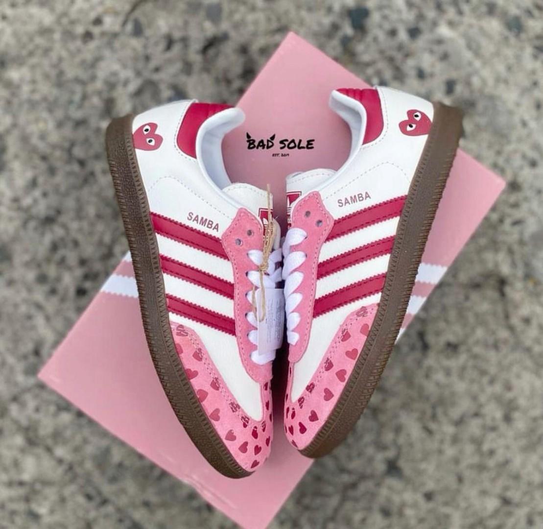 🔥( ON OFFER )  PINK AND WHITE ADIDAS SAMBA, HIGH QUALITY SNEAKER. ( best shop for Adidas, jordan, air force, airforce, air  MAX .)GENERIC