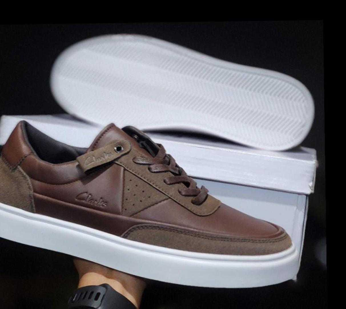 🔥 ( ON OFFER ) LEATHER BROWN CLARKS CLASSIC CASUALS SHOES, WHITE CASUAL AND OFFICIAL SHOES BROWN LEATHER (BEST SHOP FOR LOAFERS, OFFICIALS, CASUALS, SNEAKERS) GENERIC