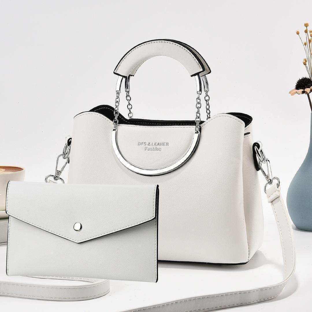 🔥 ( ON OFFER ) 2 in 1 DFS AND LEATHER FASHION, Womens Fashion Color White Purses and Handbags Textured Top Handle Satchel Chain Shoulder Bags Messenger Tote Bag for Ladies. Very Durable . GENERIC