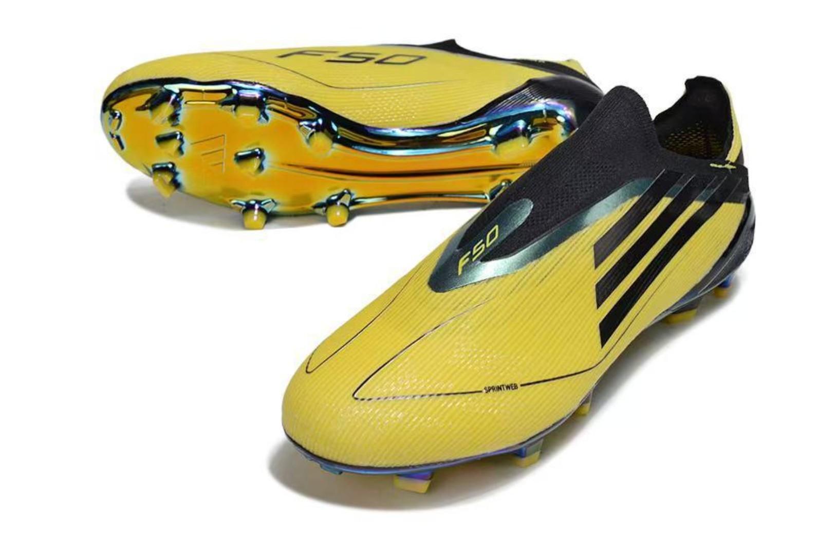 🔥 Original Adidas F50 laceless  (BLACK/YELLOW) Elite laceless firm ground Accuracy FG Football Boot - Soccer Boots, Sport shoes, Sport sneakers