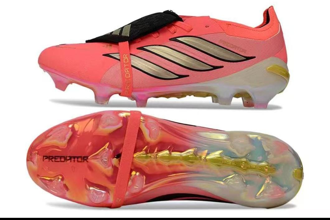 🔥 (On offer)  Adidas Predator Elite Fold-Over Tongue firm ground football boot in a vibrant red/lucid red colorway with black and gold accents. Soccer Boots,Sport sneakers Football boots, Generic.