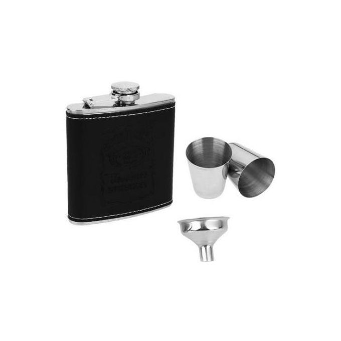 Stainless leather Hip whiskey bottle 200ml comes with funnel and 2 tot glasses