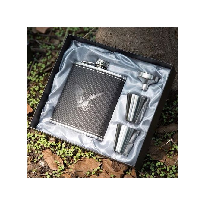 Stainless leather Hip whiskey bottle 200ml comes with funnel and 2 tot glasses