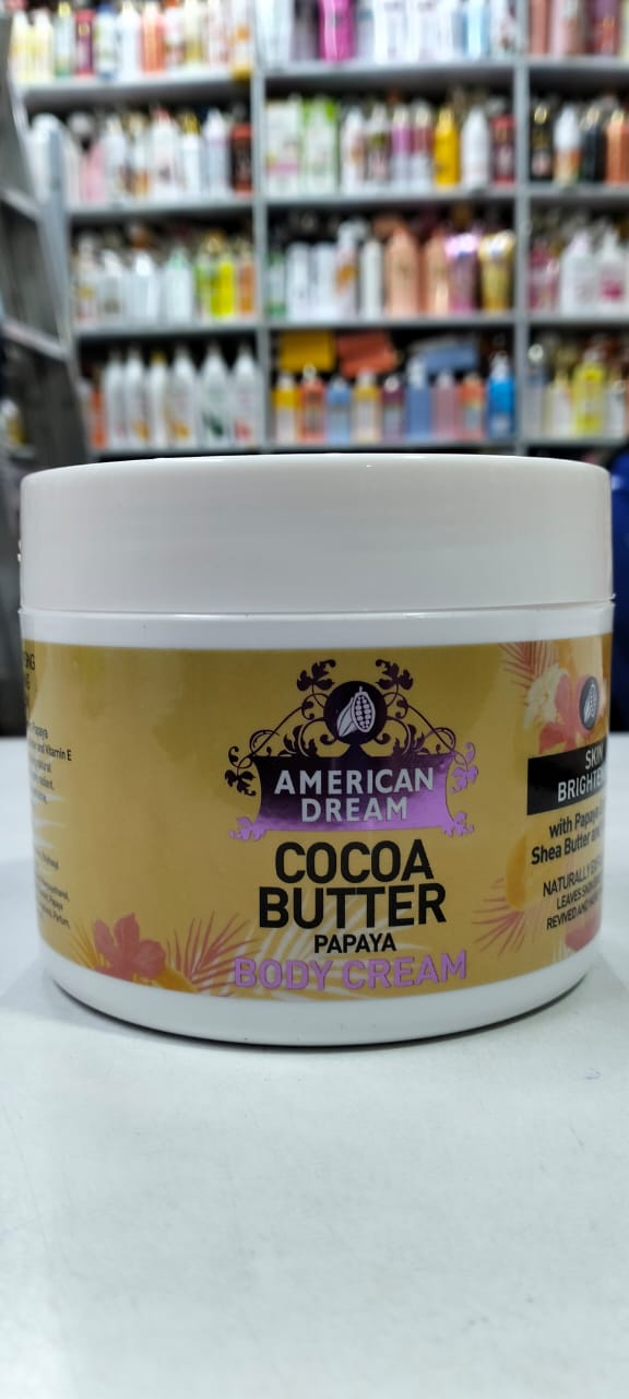 AMERICAN DREAM COCOA BUTTER PAPAYA BODY CREAM skin brightening with papaya extract, shea butter and vitamin E naturally exfoliating 500ml