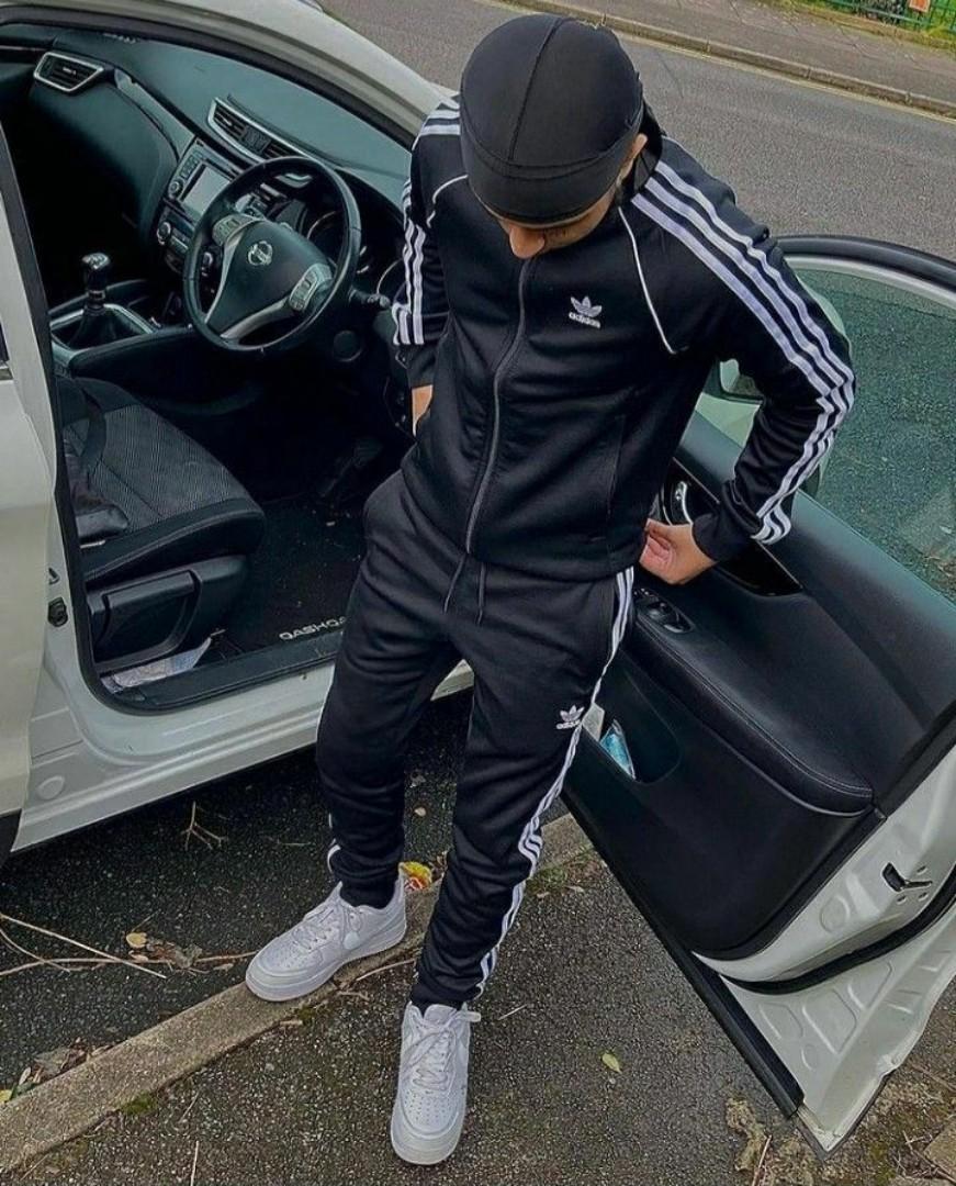 ORIGINAL BLACK ADIDAS TRACKSUIT, BLACK AND WHITE STRIPES. UNISEX, HIGH QUALITY COTTON MATERIAL. WOMEN TRACKSUITS, MEN TRACKSUITS, KIDS TRACKSUITS. SPORTS TRACKSUITS