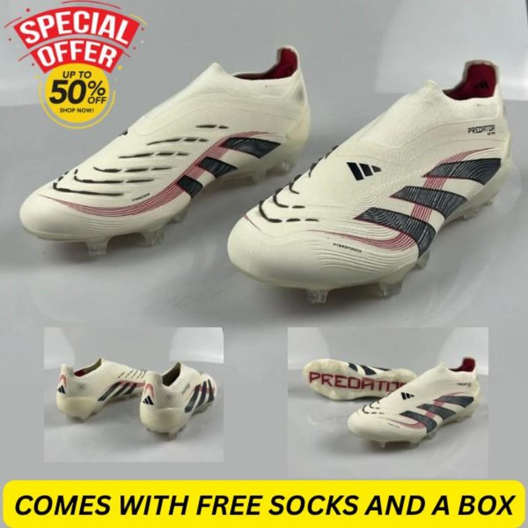 🔥(On offer) 🔥adidas Predator Elite Laceless FG Goal Hunter Pack, Men’s FG Football Boots, Soccer boots- Cream and black (generic)