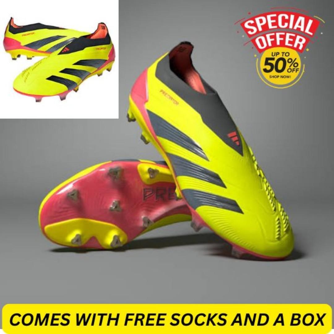 Original Adidas Predator Elite Laceless FG Solar Yellow Soccer Cleats, soccer boots, football boots