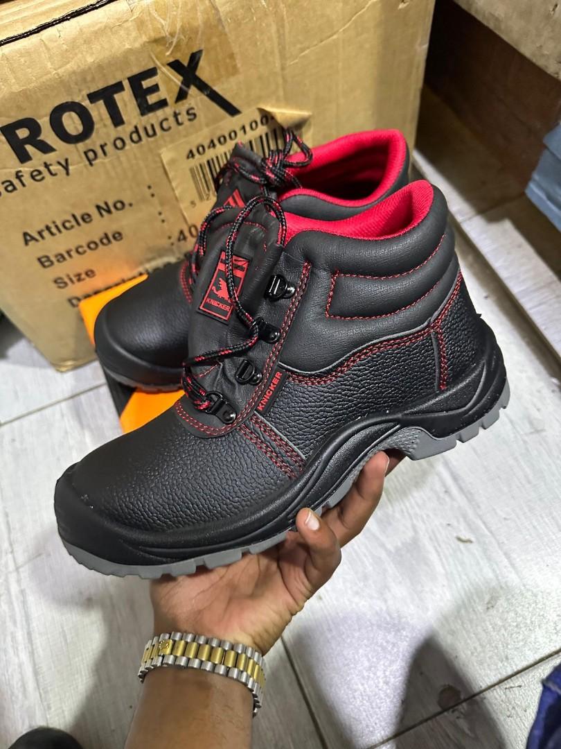 ORIGINAL BLACK LEATHER AND RUBBER SOLE SAFETY BOOTS, INDUSTRIAL BOOTS, SAFETY SHOES, COMPANY SHOES, SCHOOL SAFETY BOOT