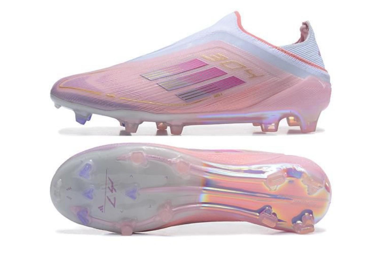 🔥(on offer) F50 laceless  (SG Lamine Yamal 304 in Light Pink/Purple Glow/Lite Pink. ) Elite laceless firm ground Accuracy FG Football Boot - Soccer Boots, Sport shoes) (generic)
