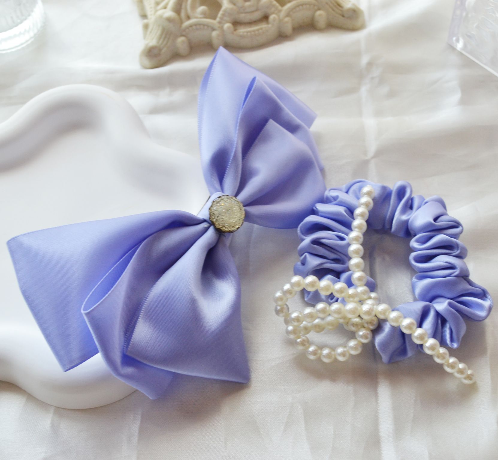 2pcs/Set Bow Tie Hair Clip And Pearls Hair Loop Fashion Girls Hair Accessories Elegant Bow Hairpin Large Ribbon Hair Clip